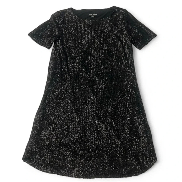 Steve Madden black sequin fully lined T-shirt dress with rounded hem size XS - Picture 1 of 9
